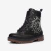 Black Mandala Leather Boots Fleece Fur Boots