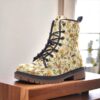 Boho Floral Vegan Leather Boots Fleece Fur Boots
