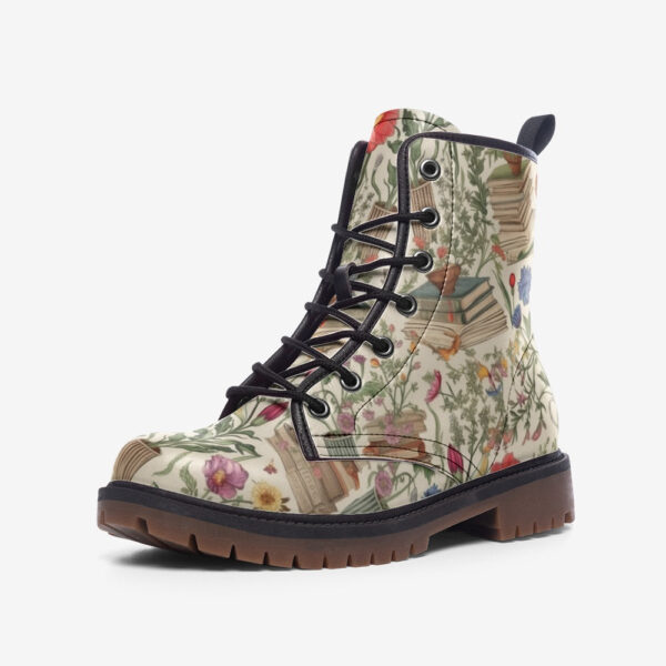 Books and Cottage Flowers Leather Boots Fleece Fur Boots