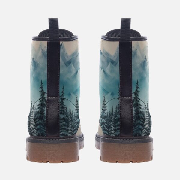 Mountain and Pine Trees Leather Boots Fleece Fur Boots