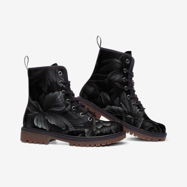 Black and Gray Floral Leather Boots Fleece Fur Boots